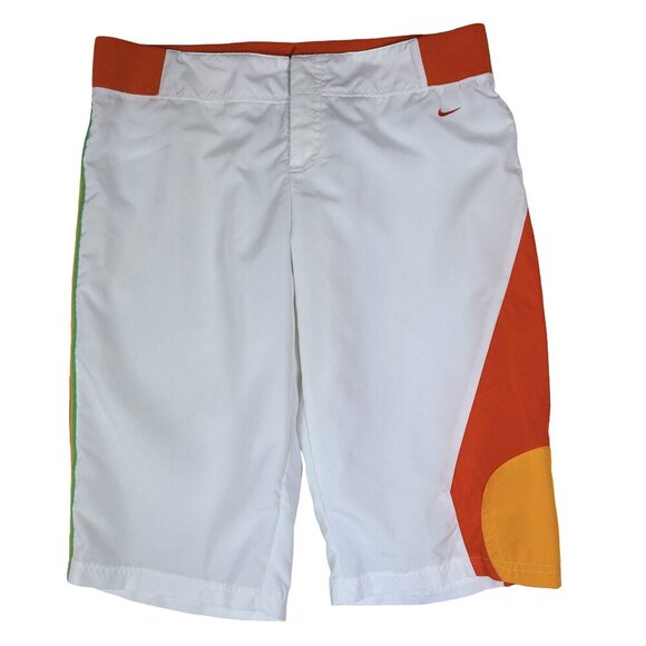 Nike White Orange Longline Y2K Vibe Shorts Women’s M Streetwear - Picture 2 of 10